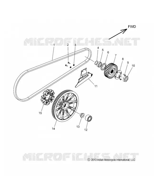 DRIVE TRAIN, DRIVE SPROCKET, BELT AND GUARD - N15CCC/CCV ALL OPTIONS (49INDIANDRVSPROCKET14)